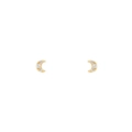 Detailed view of crescent moon stud earrings with gold plating and white zircon stones - Moon Stud Earrings-Gold