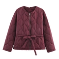 Veste matelassée bordeaux pour femme avec fermeture éclair et ceinture à nouer - S / Bordeaux