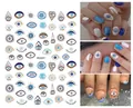 Detail of blue evil eye nail art decals showing size 80x103mm and WG889 design sheets - WG889