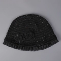 Detail of crochet bucket hat with floral accents, colorful sequins and mesh trim - M (56-58cm) / Black