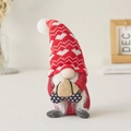 Festive Christmas gnome plush toy with red knit heart hat and soft white faux beard - Holding Heart Female Style