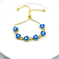 Goldenes Armband mit blauen Emaille-Herzen, bösem Blick und klaren Zirkonia-Steinen - Blau