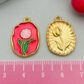 Pendentifs tulipes en émail doré antique pour bracelets et colliers bijoux DIY - 22x16mm / Rose Rouge