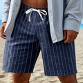Men's casual drawstring beach shorts in dark blue with white vertical pinstripes - S / Navy Blue
