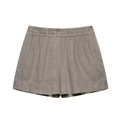 Vista dettagliata dei pantaloncini in lino con vita alta elastica e chiusura a due bottoni - XS / Pantaloncini Grigio Talpa