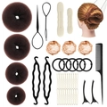 Brown hair styling set with donut bun makers, hair nets and professional accessories - 41-Piece Coffee Set / Brown
