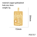 Copper gold plated tarot card pendant with embossed angel and white cubic zirconia - Temperance