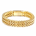Gouden brede roestvrijstalen herenarmband met visschubben en vierkante sluiting - 19cm / 12mm Breedte (KB56406-D) / Goud