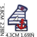 Detail of nautical number 4 embroidery patch with blue stripes and anchor measurements - Sailor Number Style (8号)