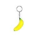 Mini artificial banana keychain with realistic yellow texture and green stem on metal chain - Banana