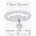 Elastic white clear quartz beaded bracelet with a heart-shaped crystal pendant - Clear Quartz Bracelet With Heart Pendant
