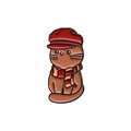 Cute brown cartoon cat enamel brooch with a red hat and striped scarf detail - Cat with Red Hat and Scarf (QHXZ403)