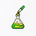 Scientific chemistry enamel pin featuring a conical flask and dropper in green and yellow - Dropper Conical Flask