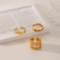 Elegant gold titanium ring set featuring hollow love design and minimalist stackable bands - J622-Love Letter Stack Gold 3-Piece Set
