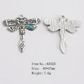 Ethnic dragonfly pendant set in antique silver finish with inlaid turquoise stones - Jeweled Dragonfly