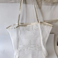 White mesh beach tote bag with beige straps and trim for swimwear storage - 39*17*36cm / Off White