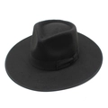 Classic black wool fedora hat with wide brim and decorative ribbon for autumn winter - M (56-58cm) / Black
