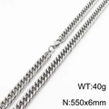 Silver cuban link titanium steel necklace, 550x6mm width with polished finish - 6mm x 550mm (KN232914-ZZ)