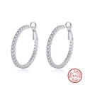 Classic S925 sterling silver hoop earrings with pave set sparkling diamonds - Silver Large Pavé Hoop SE394-P / Silver