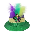 Chapeau fedora de Mardi Gras scintillant avec paillettes violettes dorées vertes - Taille unique / Flèche B améliorée (avec décoration de plumes)