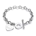 Pulsera de cadena OT plateada con dije de corazón grabado y versículo bíblico - Plateado