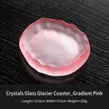 Pink glacier texture crystal glass coaster with irregular gradient finish for tea cups - Gradient Pink (Mat)