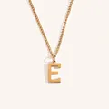 Minimalist 18k gold plated necklace featuring a 3D uppercase letter E pendant on a thin chain - Gold E
