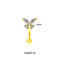 Detailed view of golden butterfly eyebrow ring with cubic zirconia inlay 6mm 1g - Ew3103102