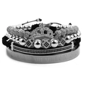 Close-up of a men's black beaded bracelet set with a silver Roman numeral steel bangle - Platinum Set