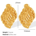 Golden hollow rhombus twisted earrings in stainless steel with 19.4mm x 27mm dimensions - EH604 Rhombus Weave Earrings / Gold
