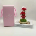 Garofano rosso stabilizzato in cupola di vetro con LED e confezione regalo rosa - Rosso + Confezione Regalo