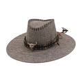 Chapeau de soleil cowboy avec accessoire tête de taureau et bande tissée ethnique - Taille unique / Gris (Style Taureau Coloré)