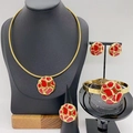 Goldenes Titanschmuck-Set mit unregelmäßigen roten Emaille-Mustern inkl. Kette und Ring - Roter Unregelmäßiger Musterstil (TZ00124) / Gold+Rot