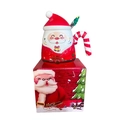 Weihnachtsmann Keramikbecher mit rotem Deckel und grünem Baumlöffel im Geschenkset - Roter Weihnachtsmann Farbkarton Set