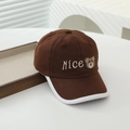 Detail of Nice embroidery and bear patch on a brown and white toddler baseball cap - 50cm (1-3 Years) / Nice Bear (Dark Brown)