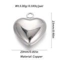 Detailed size specifications of heart-shaped copper pendant 23mm height and 20mm width - Ysn024-6 / 18K Gold