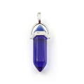 Blue natural crystal hexagonal column pendant with silver metal setting and loop - Dark Blue