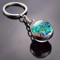 Detail of Van Gogh Irises art glass ball keychain with metal ring and elegant reflection - Irises