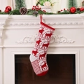 Knitted Christmas stocking with reindeer and snowflake patterns in red and white colors - Style E Red Reindeer Snowflake