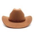 Détail d'un chapeau de cowboy en feutre marron avec bandeau en cuir et gemmes orange - M (56-58cm) / Kaki