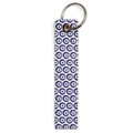 Detailed close-up of blue evil eye charm strap with a silver metal keychain ring - Blue White Evil Eye Ribbon Style (BE1657BU01)