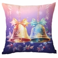 Housse de coussin de Noël avec illustration festive de cloches dorées et bleues imprimée - 45x45cm (Sans Insert) / Cloches de Houx (CDR351-11)