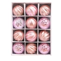12pcs pink and rose gold Christmas balls in gift box with varied textures and glitter finish - 12Pcs/6cm / Rose Gold + Pink