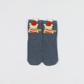 Dark gray Christmas crew socks featuring cartoon bear patterns and 3D plush pompoms - One Size / Blue Bear