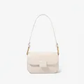 Minimalist cream white shoulder bag with golden square buckle and leather finish - Off-white