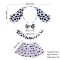 Dalmatian dog costume set with spotted headband, bowtie, tail, and white tutu skirt - Dalmatian 3-Piece Set + White Tutu Skirt with Black Polka Dots