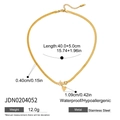 Gold stainless steel heart necklace with rhinestones and detailed size measurement info - Flat Snake Chain Style (JDN0204052)