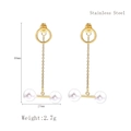 Long pearl tassel drop earrings in stainless steel with dimensions and weight info - Gold (LE3355)