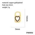 Detailed size specifications for heart-shaped 18K gold-plated copper pendant - Gold Blue White Enamel Heart (P00884)