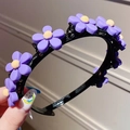 Diadema negra infantil con pinzas de flores moradas para peinados de trenzas - Flor Púrpura